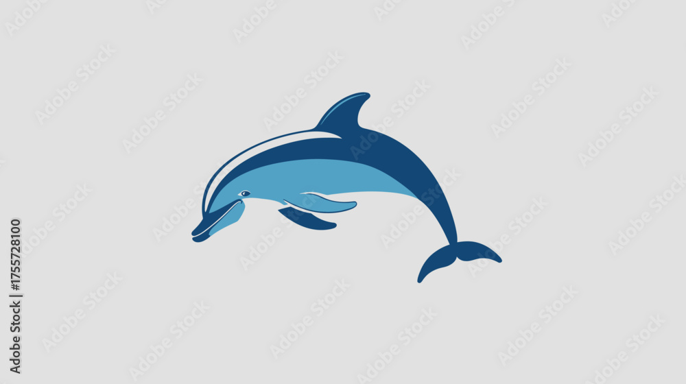 Fototapeta premium Blue dolphin leaping with a white background and stylized design