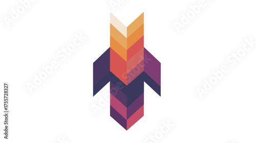 Abstract geometric figure with layered chevron pattern and muted sunset colors
