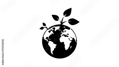 Silhouette of earth with leaves growing out of it depicting environmental awareness and sustainability