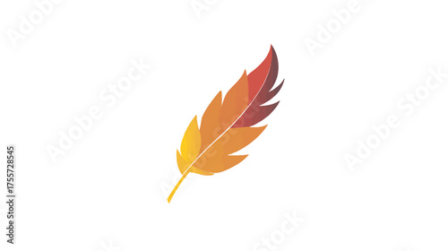A watercolor-style feather transitions from yellow to orange to red