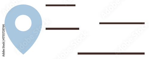 Blue geolocation pin symbol with three horizontal lines, representing location, mapping, navigation, address, direction, tracking, and organization. Ideal for wayfinding and simple flat metaphor