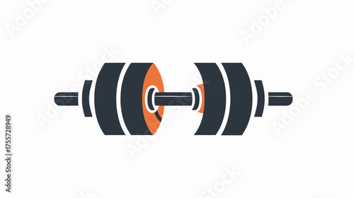 A stylized image of a weightlifting dumbbell with black weights and orange accents