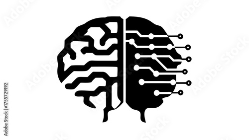 Brain divided with neural network and complex maze on a white background, half and half design