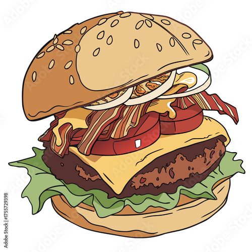 big hamburger on a white background