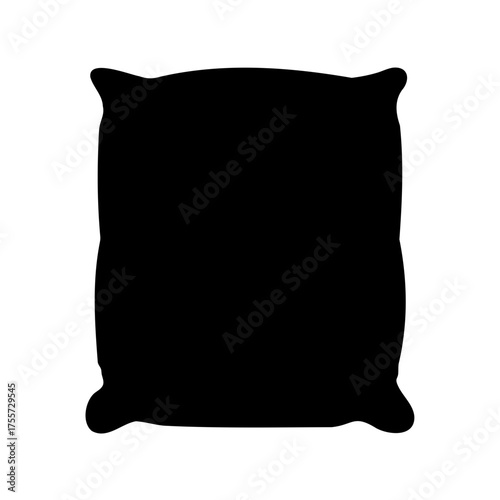 Black silhouette of a soft comfortable bed pillow on a white background