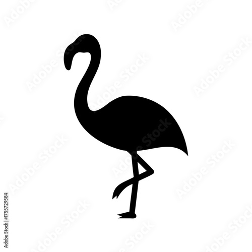 Silhouette of a flamingo standing on one leg, vector illustration artwork