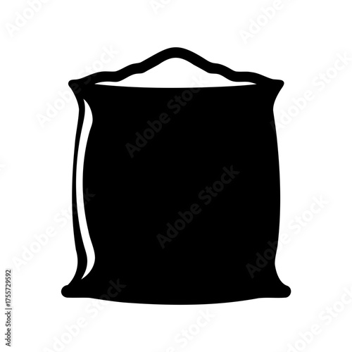 Stylized black silhouette of a filled burlap sack, ready for transport
