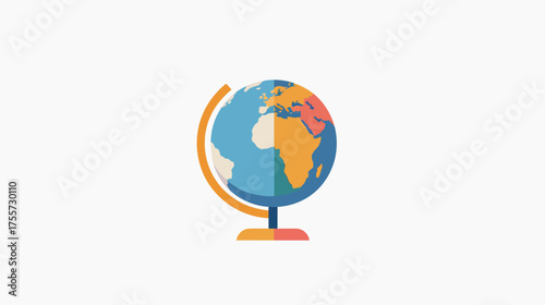 Stylized globe with colorful continents on a stand, isolated on white