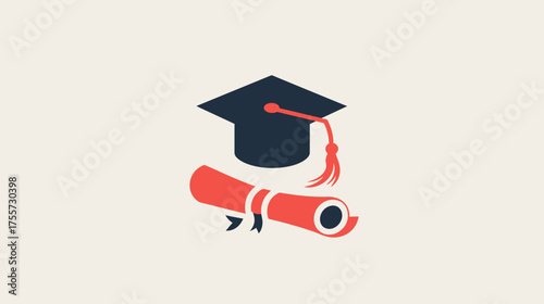Iconic symbols of graduation a mortarboard and rolled diploma