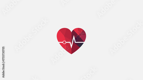 Red heart with multifaceted geometric design and cardiogram wave