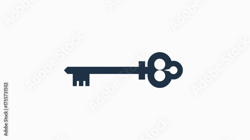 A dark blue silhouette of an antique key is centered on a white background