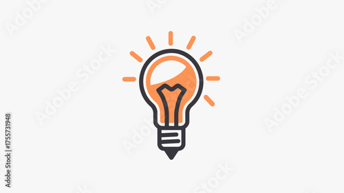 Illuminated light bulb icon with radiating lines on a white background