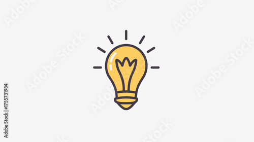 Yellow incandescent bulb with radiating lines symbolizing an idea