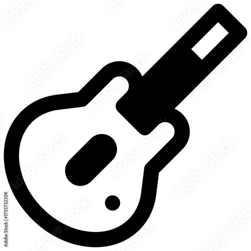 Guitar controller. Outlined stroke vector icon with black-filled details.