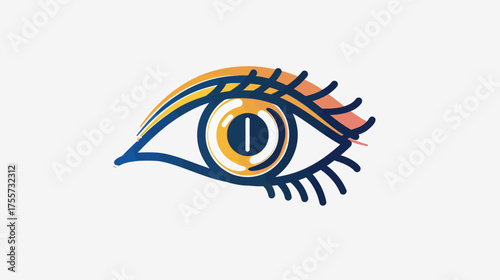 A stylized eye with blue and orange hues, a dark pupil, and bold lashes