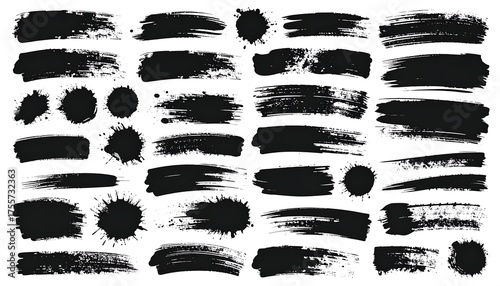 Wallpaper Mural Collection of black brushstrokes and paint splatters, diverse shapes and textures Torontodigital.ca