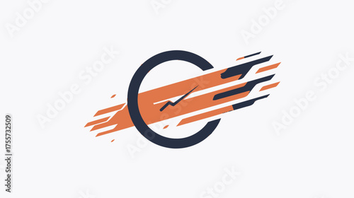 Abstract dark blue circle with orange abstract streaks and a lightning bolt
