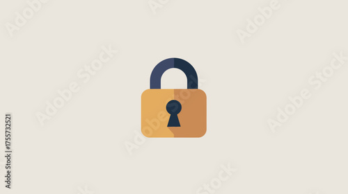 Flat icon of a golden padlock with a blue shackle on a light beige background