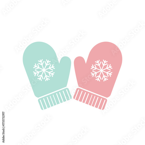 Pair of winter mittens with snowflakes, designed for warmth and style in cold weather