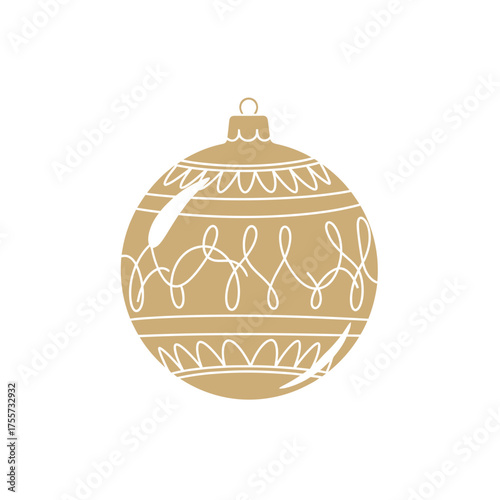 Festive gold and white Christmas ornament with intricate swirling patterns, perfect for holiday decor and design projects