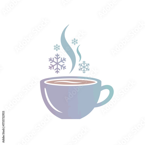 Cozy winter beverage graphic with rising steam and delicate snowflakes, symbolizing warmth and comfort during chilly seasons, perfect for seasonal designs and digital media