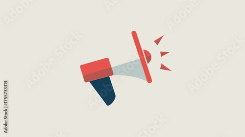 A stylized, flat design of a megaphone emitting sound waves