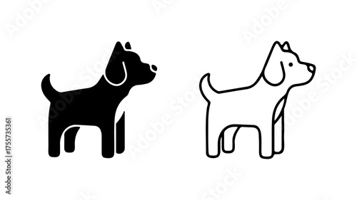 Dog icons with outline and solid fill with transparent background