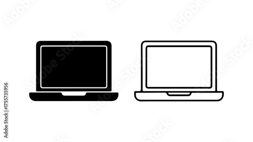 Laptop icons with outline style and transparent background