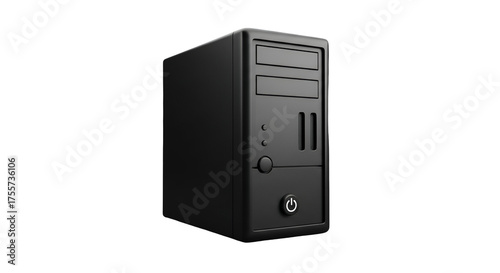 3d icon of black computer tower isolated on transparent background, a desktop workstation for home or office use