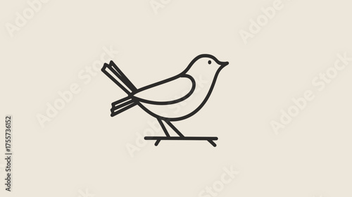 Minimalist outline drawing of a small bird perched on a thin horizontal line