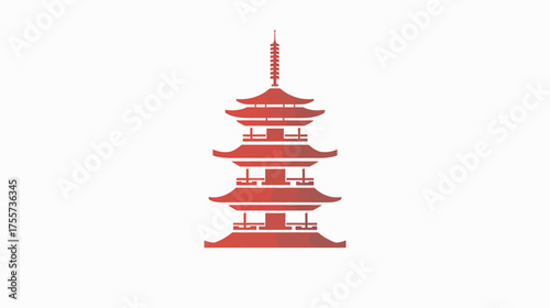 A gradient red multi-tiered pagoda stands tall against a white background