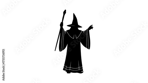 Wizard silhouette with staff and transparent background