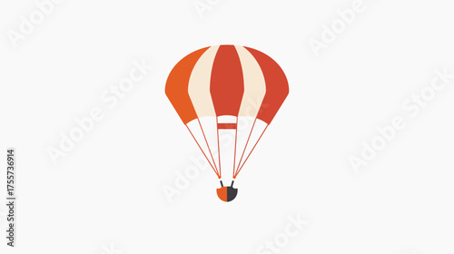 A colorful hot air balloon with striped panels and a basket floats