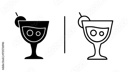 Martini glass outline and solid with transparent background