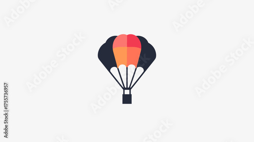 Minimalist parachute illustration with dark, orange, and red panels against white