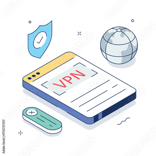 Isometric VPN connection error illustration representing online security and privacy.