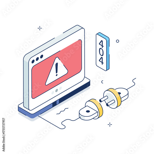Isometric design showing website unplugged or connection lost error page.