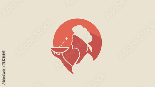 Silhouette of chef smelling a steaming bowl of food within a red circle