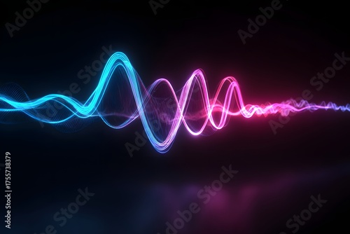 Vibrant neon sound wave display pulsating with electric blue and magenta hues on a dark background