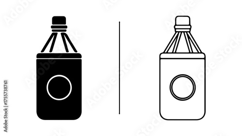 Bottle with cap outline and solid style with transparent background