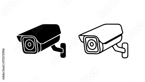 Security cameras outline and solid with transparent background