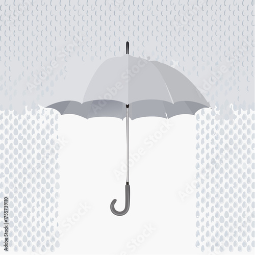 Illustration of an open umbrella with raindrops background for weather protection