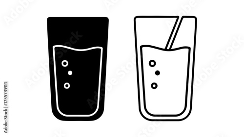 Glass of drink with bubbles and straw with transparent background