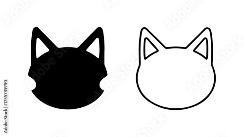 Cat head outline and solid shape with transparent background