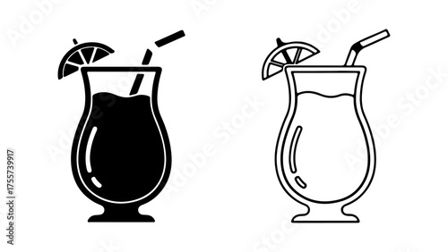 Tropical cocktail glass set with transparent background