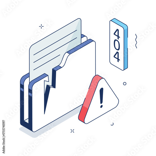 3D isometric folder showing file error or missing document warning.