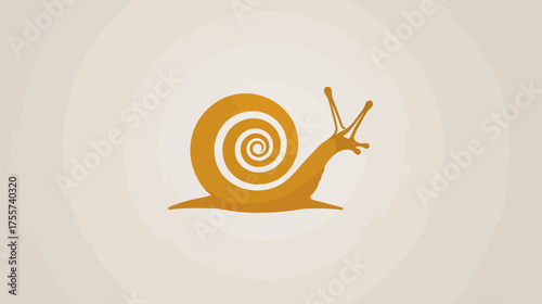 Minimalist golden snail with spiral shell on soft gradient background