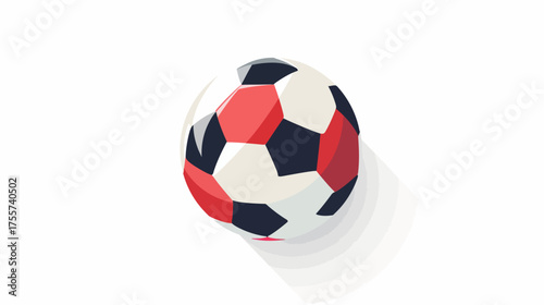 A minimalist soccer ball in red, black, and off-white panels with a long shadow