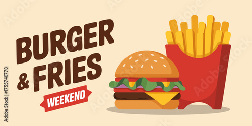 Burger  Fries graphic burger fries  Weekend text cartoonstyle
