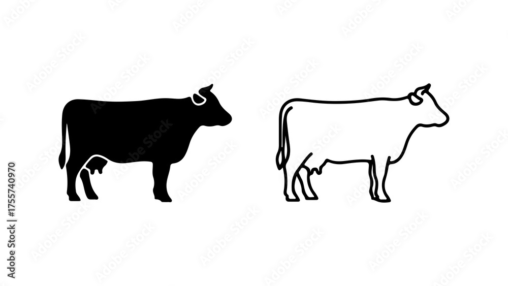 Fototapeta premium Cow outline and silhouette with transparent background